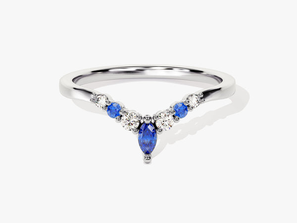 Alternating Curved Sapphire Ring in 14K Solid Gold