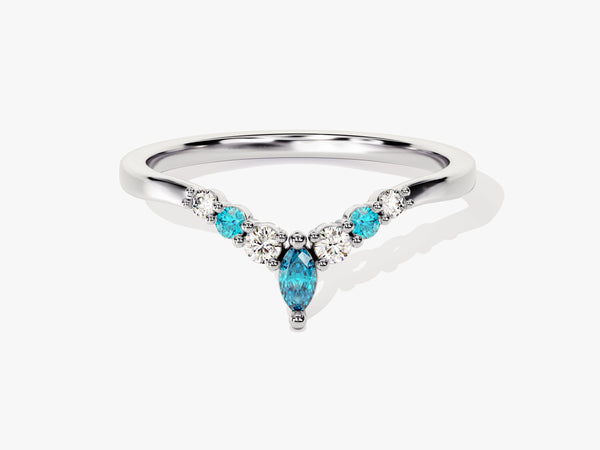 Alternating Curved Blue Topaz Ring in 14K Solid Gold
