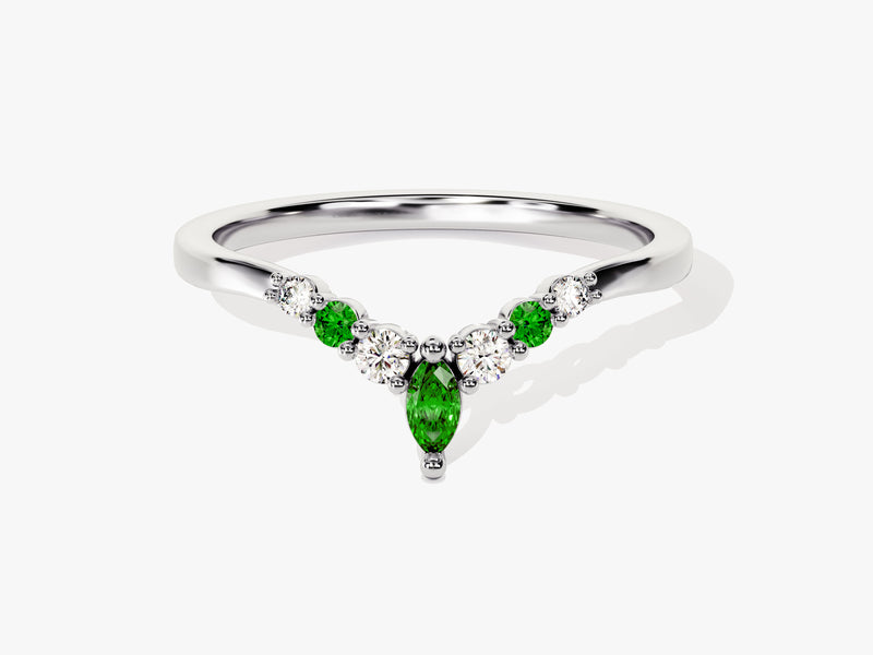 Alternating Curved Emerald Ring in 14K Solid Gold