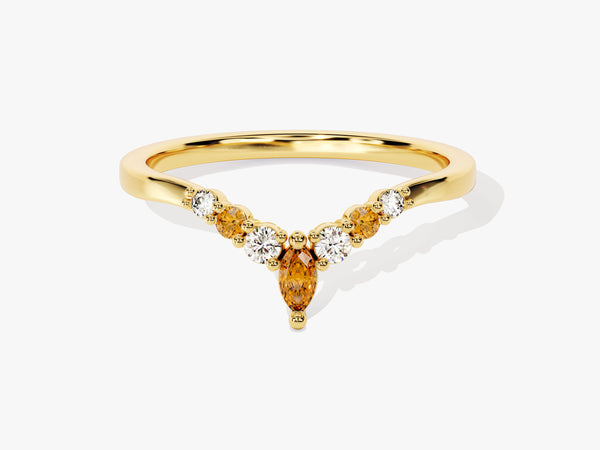 Alternating Curved Citrine Ring in 14K Solid Gold