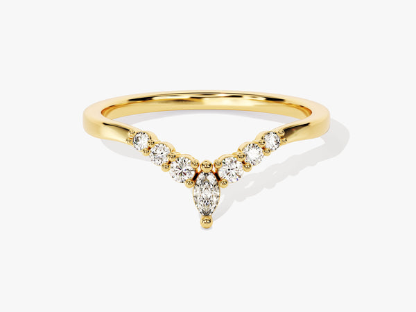 Alternating Curved Diamond Birthstone Ring in 14K Solid Gold