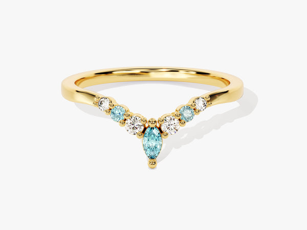 Alternating Curved Aquamarine Ring in 14K Solid Gold