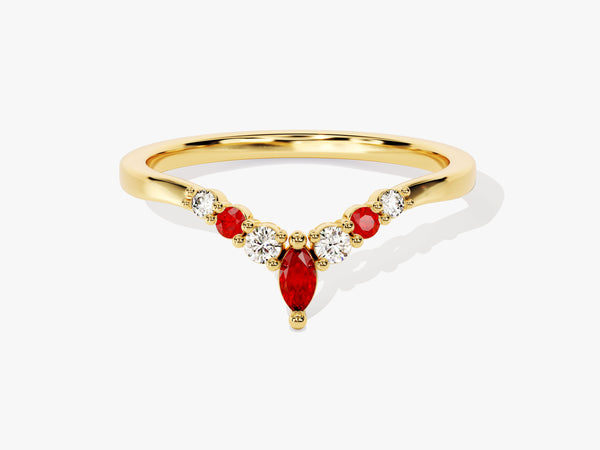 Alternating Curved Ruby Ring in 14K Solid Gold