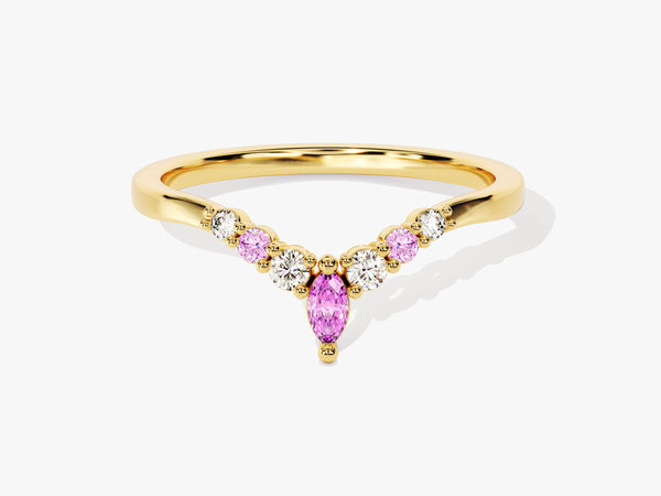 Alternating Curved Pink Tourmaline Ring in 14K Solid Gold