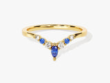 Alternating Curved Sapphire Ring in 14K Solid Gold