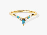 Alternating Curved Blue Topaz Ring in 14K Solid Gold