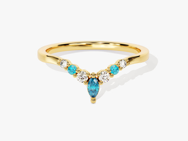 Alternating Curved Blue Topaz Ring in 14K Solid Gold