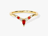 Alternating Curved Garnet Ring in 14K Solid Gold