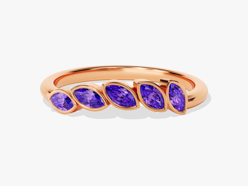 Bezel Marquise Amethyst Ring in 14K Solid Gold