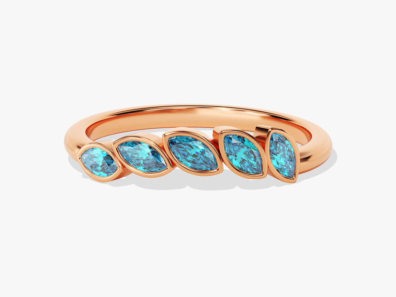 Bezel Marquise Blue Topaz Ring in 14K Solid Gold