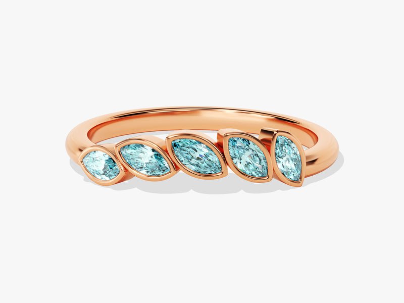 Bezel Marquise Aquamarine Ring in 14K Solid Gold