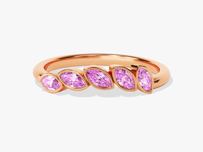 Bezel Marquise Pink Tourmaline Ring in 14K Solid Gold