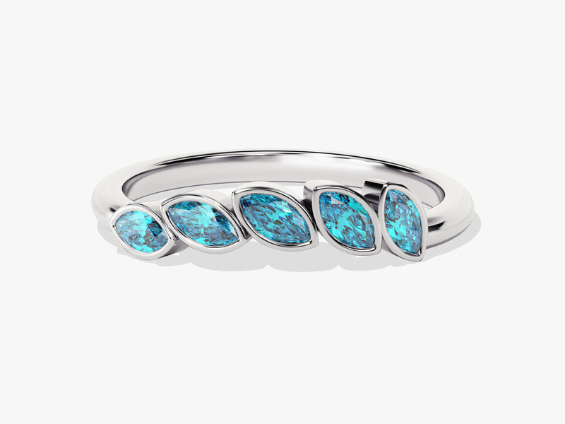 Bezel Marquise Blue Topaz Ring in 14K Solid Gold