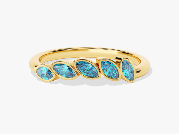 Bezel Marquise Blue Topaz Ring in 14K Solid Gold
