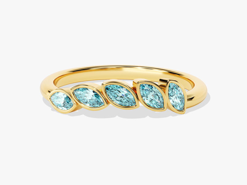 Bezel Marquise Aquamarine Ring in 14K Solid Gold