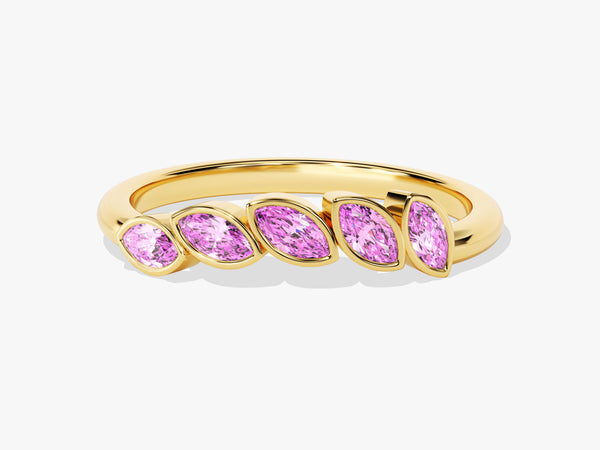 Bezel Marquise Pink Tourmaline Ring in 14K Solid Gold