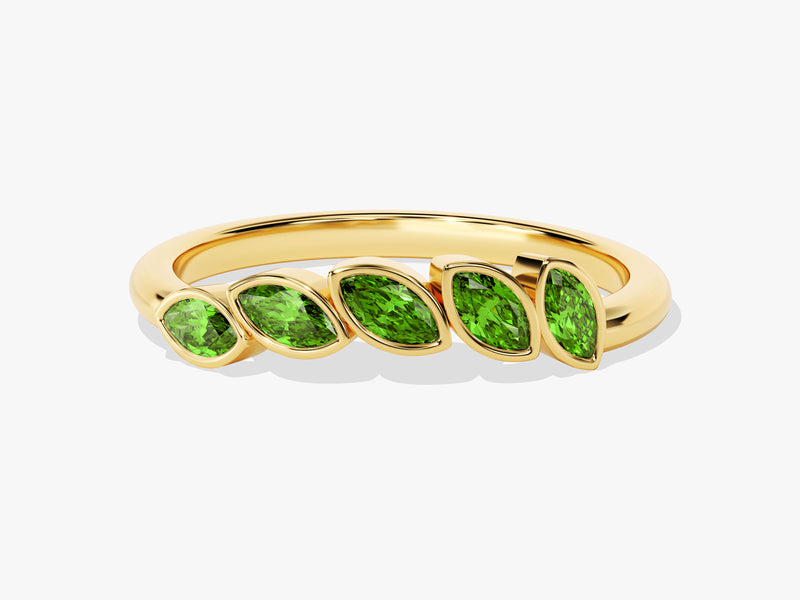 Bezel Marquise Emerald Ring in 14K Solid Gold