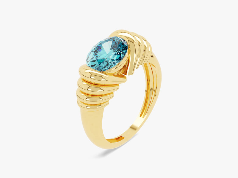 Bold Aquamarine Ring in 14K Solid Gold