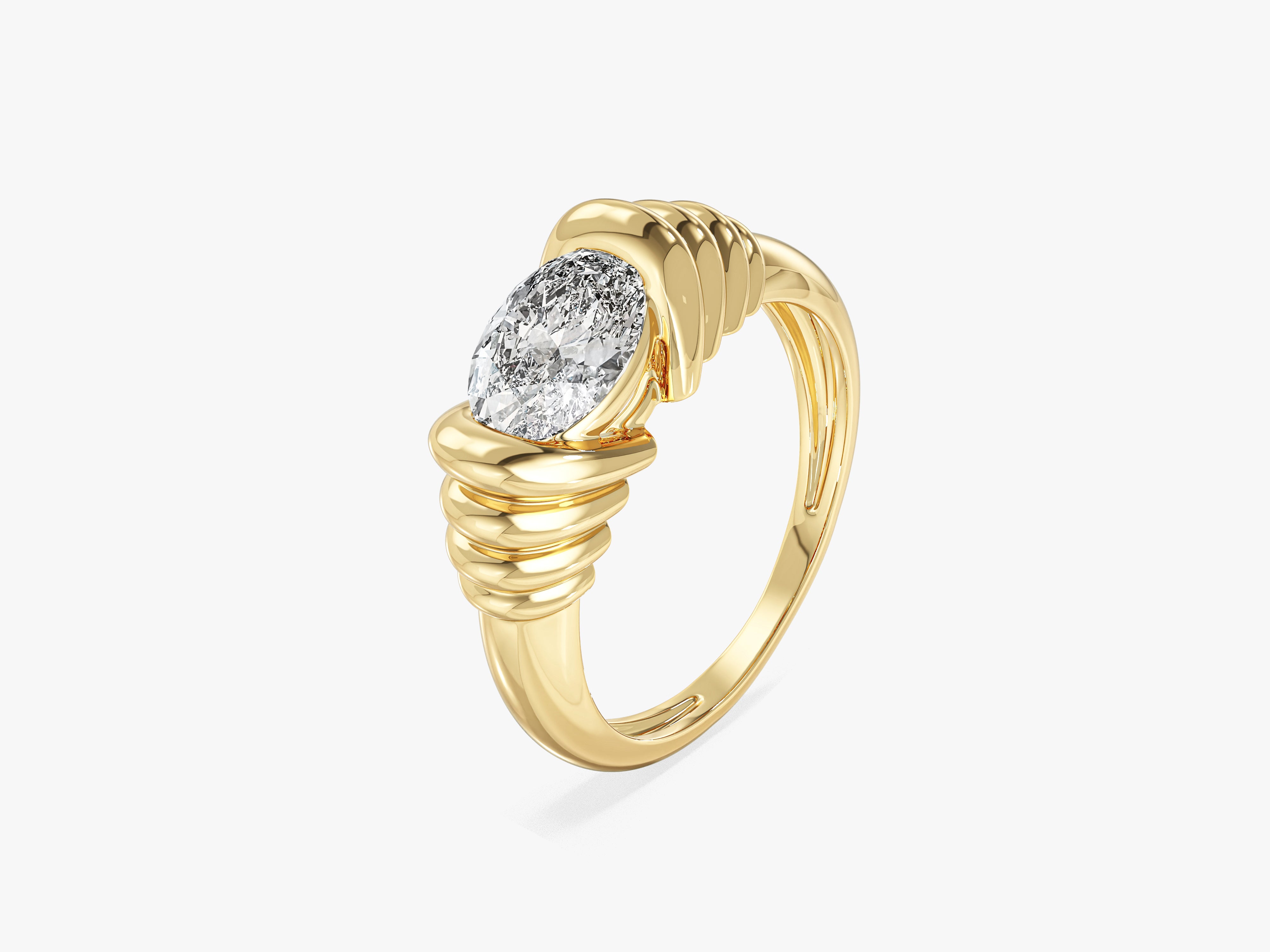 Gold ring with marquise diamond, unique jewelry design