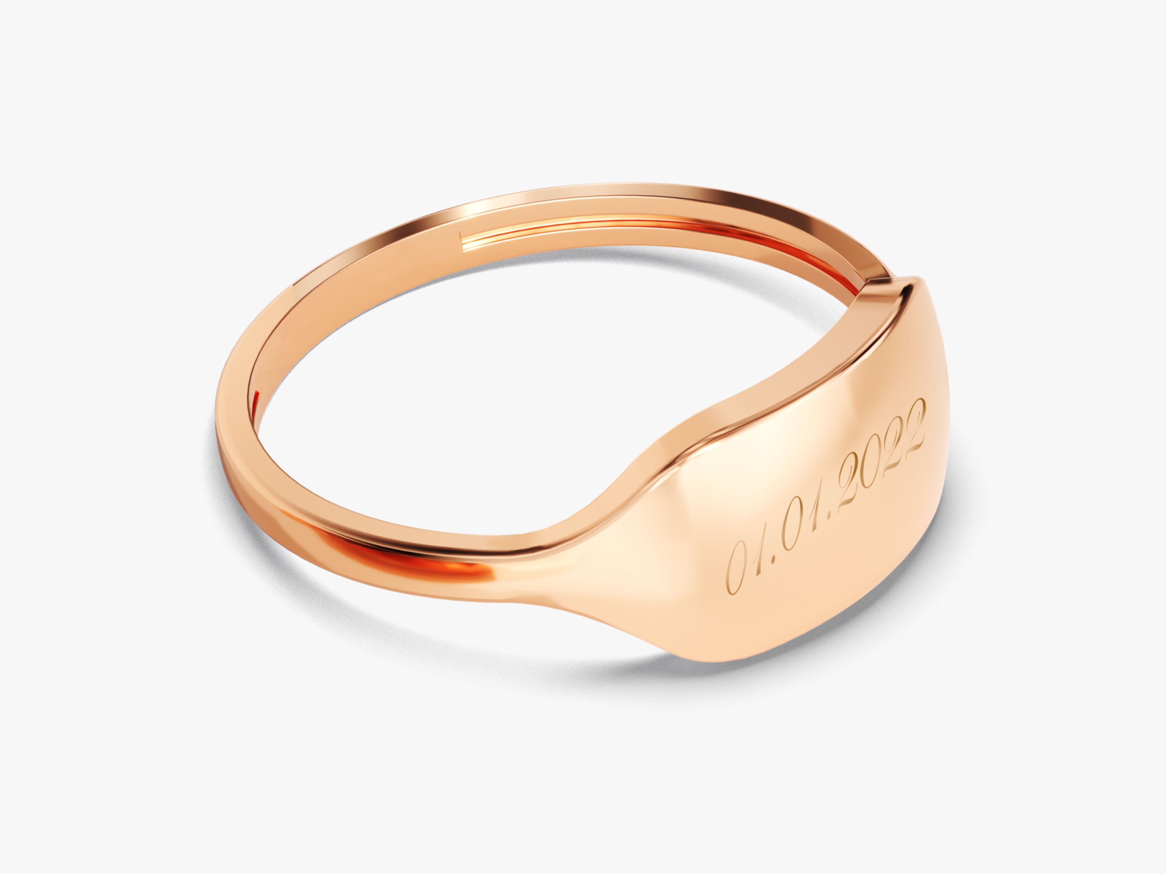 Rose gold signet ring with engraved date 01.01.2022