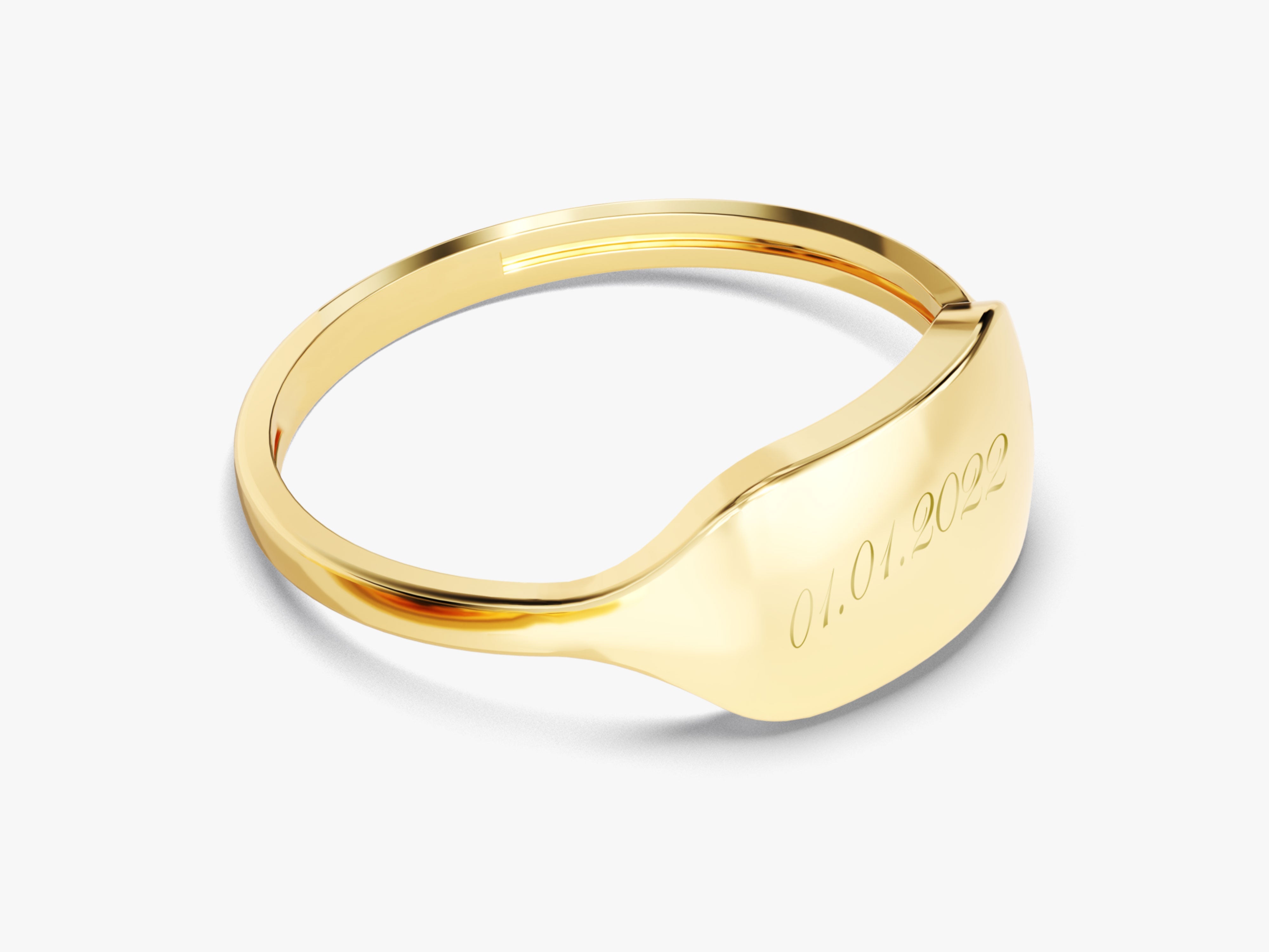Gold signet ring with engraved date, personalized jewelry