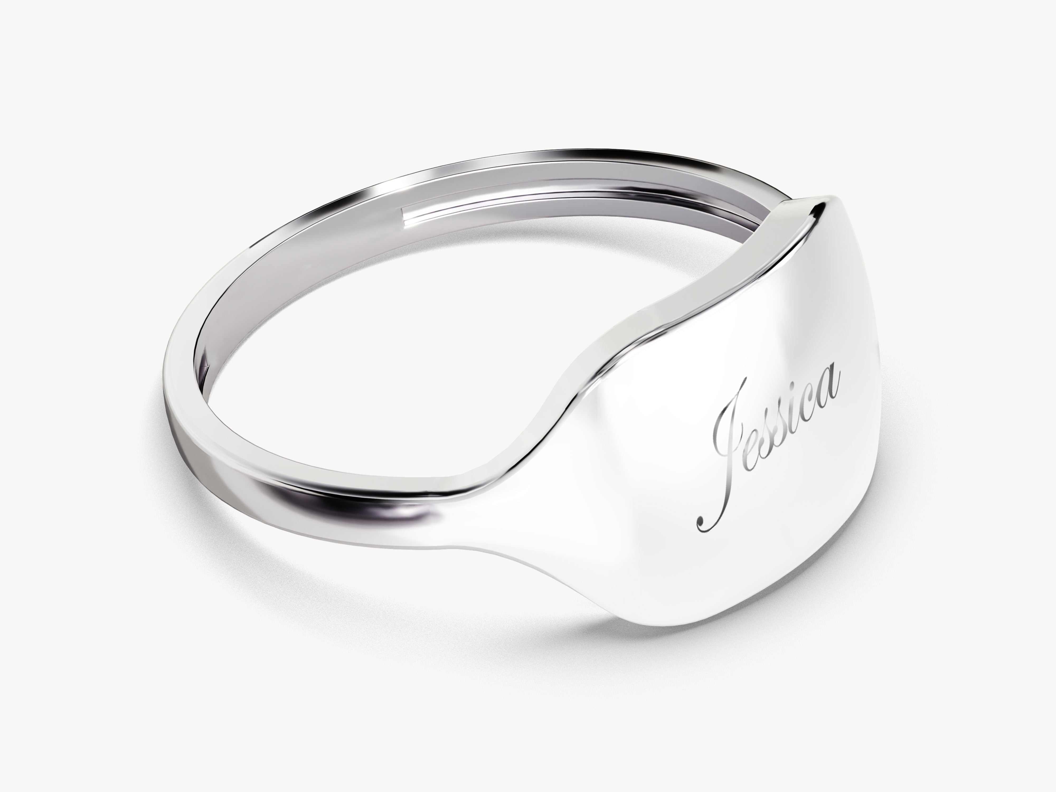 Personalized silver signet ring with "Jessica" engraving