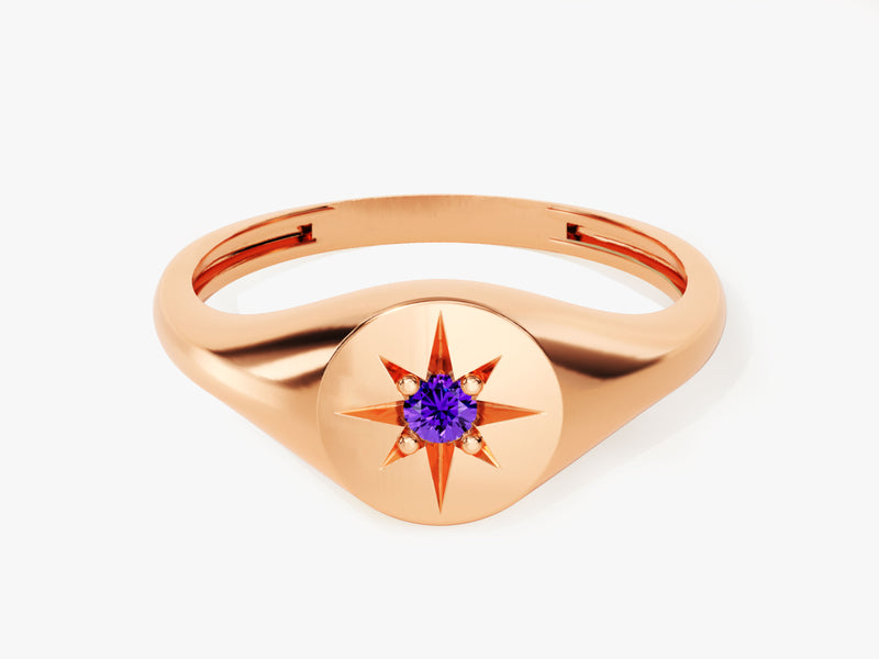 Amethyst Signet Ring in 14K Solid Gold