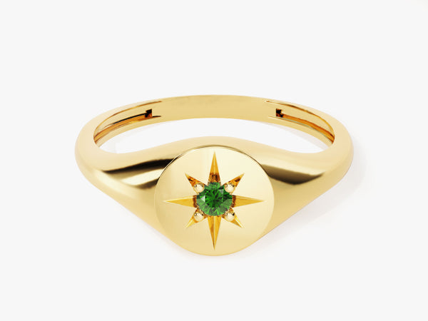Emerald Signet Ring in 14K Solid Gold