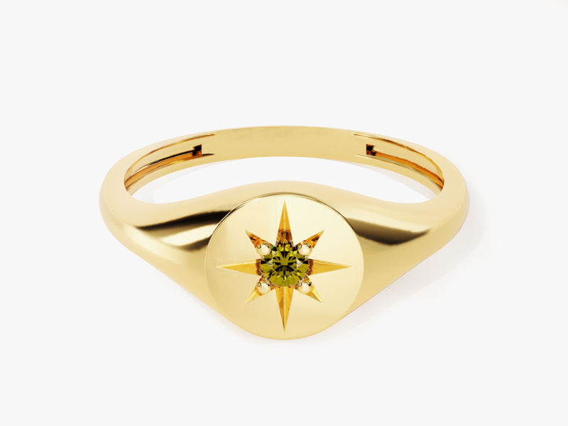 Peridot Signet Ring in 14K Solid Gold