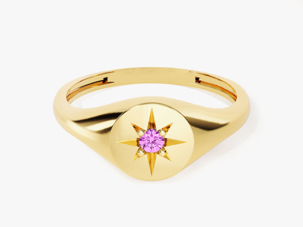Pink Tourmaline Signet Ring in 14K Solid Gold