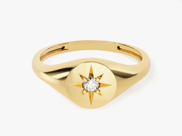 Diamond Birthstone Signet Ring in 14K Solid Gold