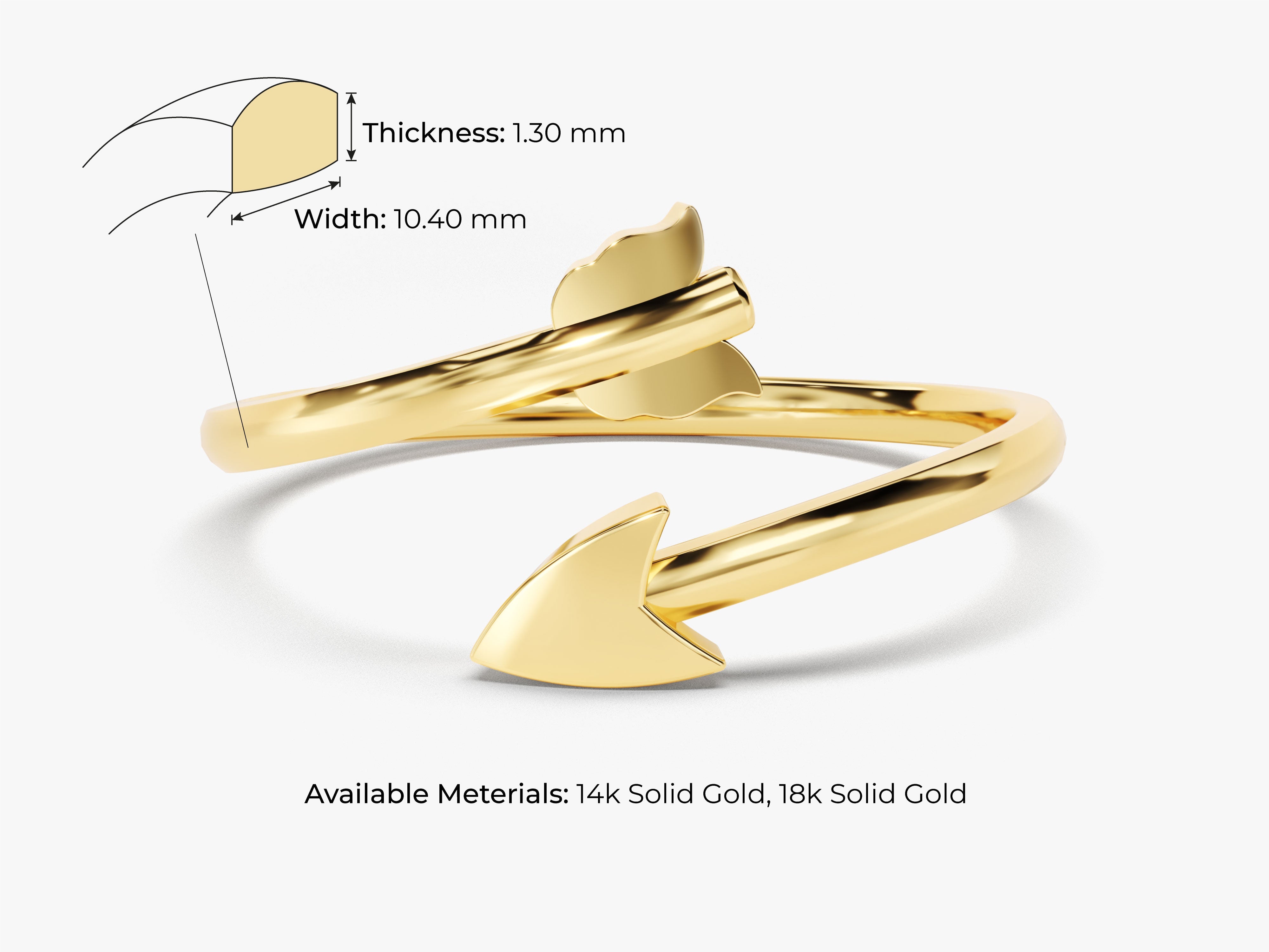 Gold arrow ring, 14k and 18k solid gold jewelry