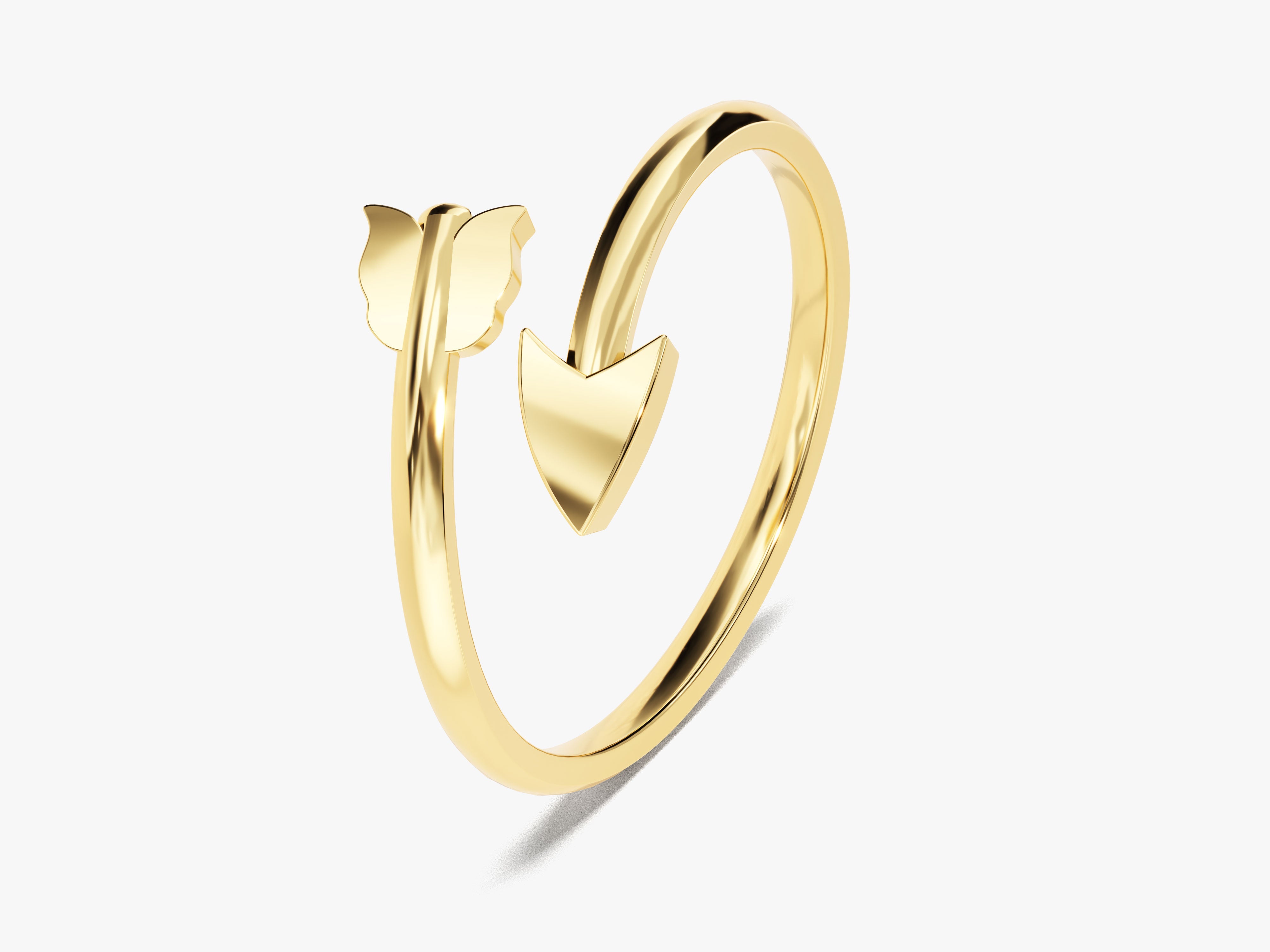 Gold butterfly and arrow bypass ring for jewelry company