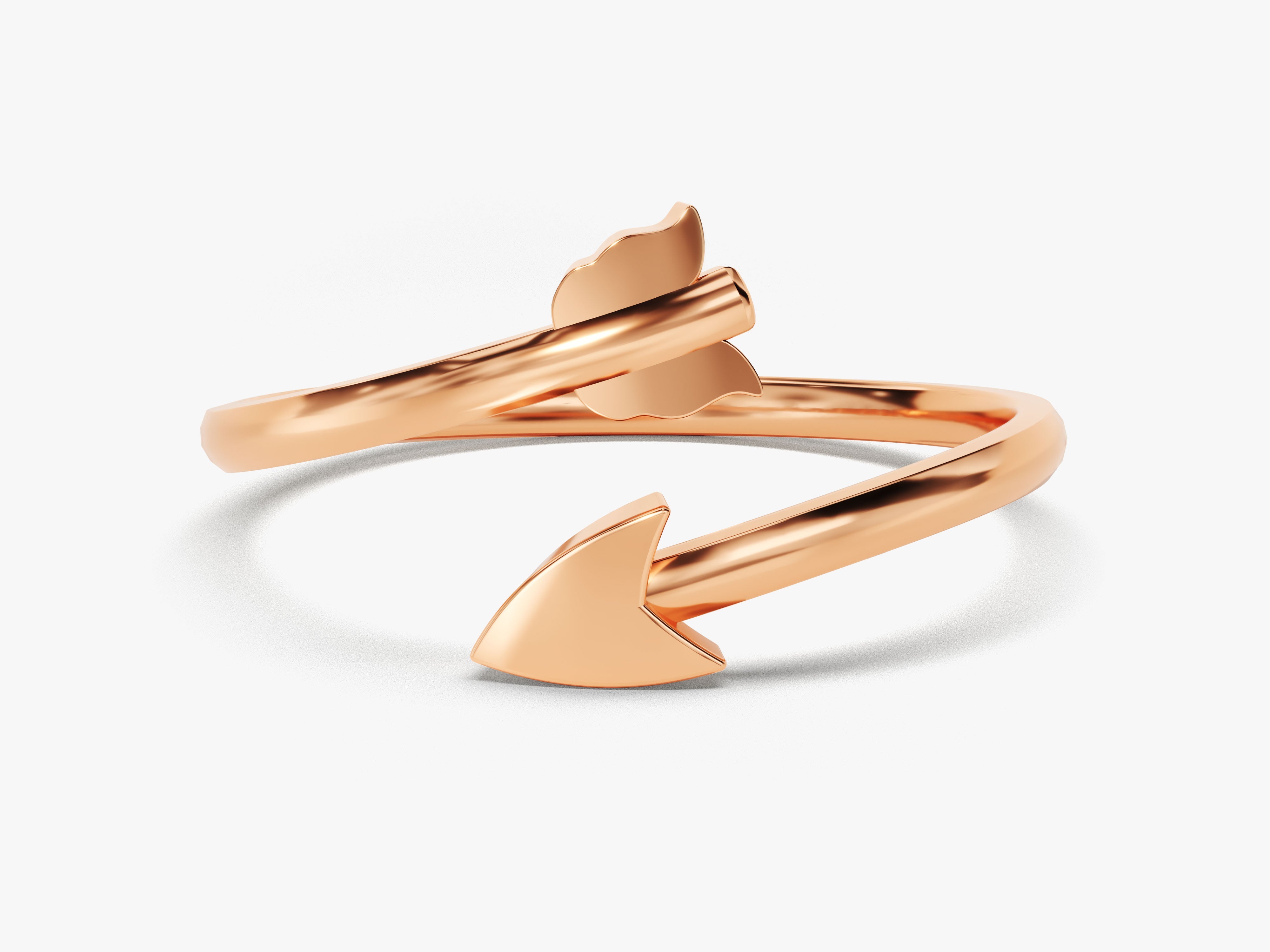 Rose gold arrow and feather bypass ring for jewelry lovers