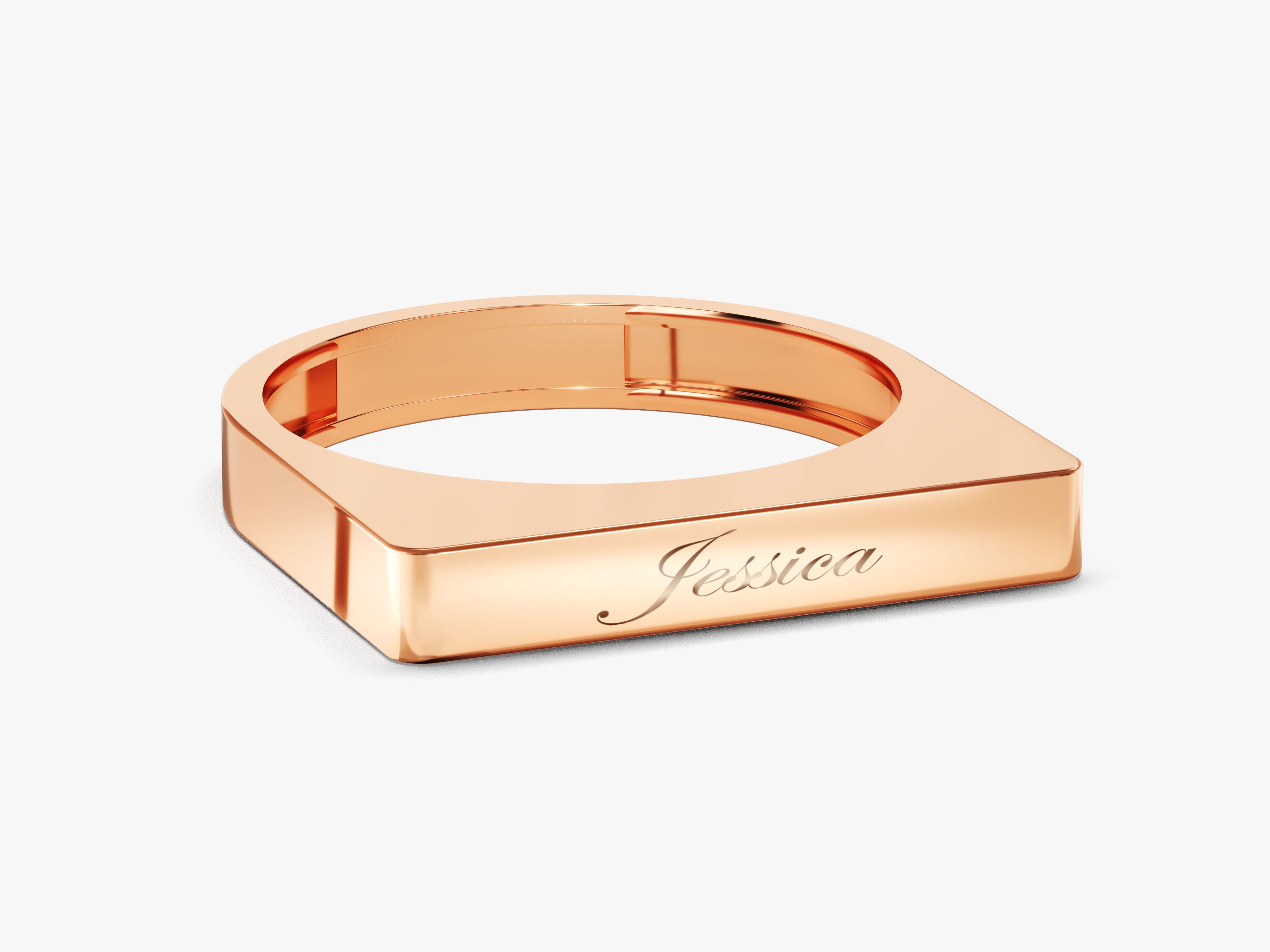 Rose gold ring with engraved "Jessica" name, personalized jewelry