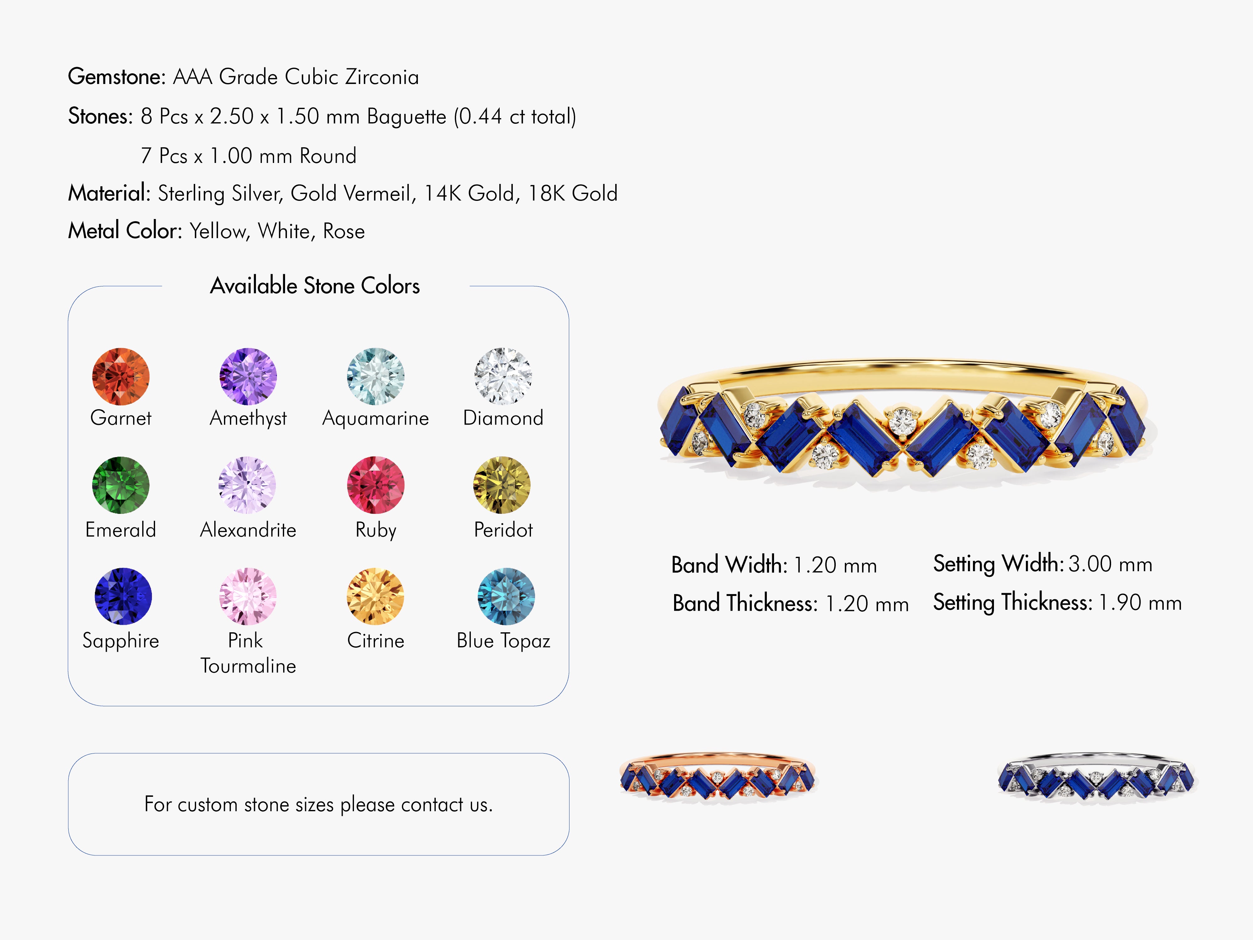 Geburtssteinring im Baguette- und Rundschliff