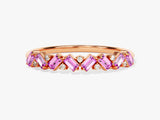 Baguette and Round Cut Pink Tourmaline Ring in 14K Solid Gold