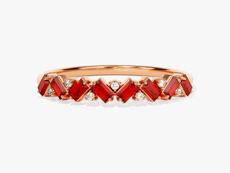 Baguette and Round Cut Ruby Ring in 14K Solid Gold