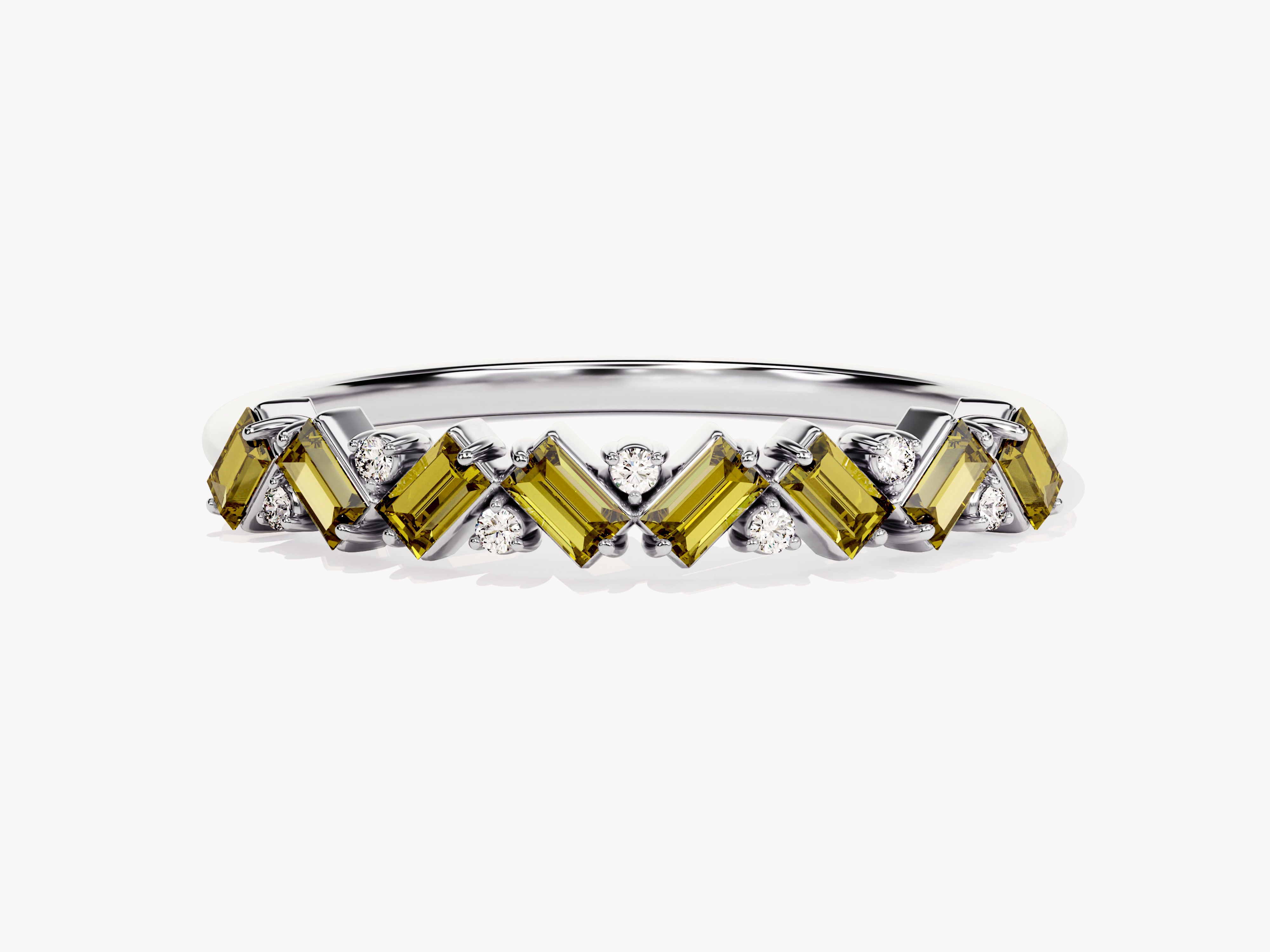 Baguette and Round Cut Peridot Ring in 14K Solid Gold