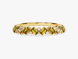 Baguette and Round Cut Peridot Ring in 14K Solid Gold