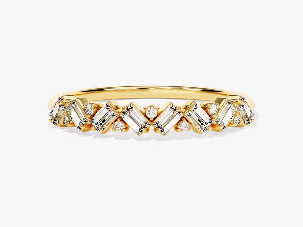 Baguette and Round Cut Diamond Birthstone Ring in 14K Solid Gold