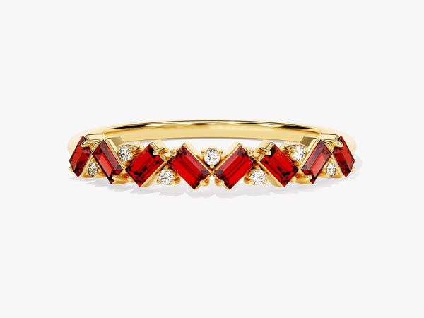 Baguette and Round Cut Garnet Ring in 14K Solid Gold