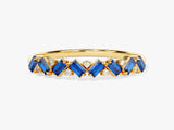 Baguette and Round Cut Sapphire Ring in 14K Solid Gold