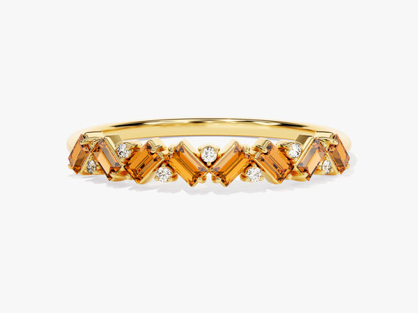 Baguette and Round Cut Citrine Ring in 14K Solid Gold