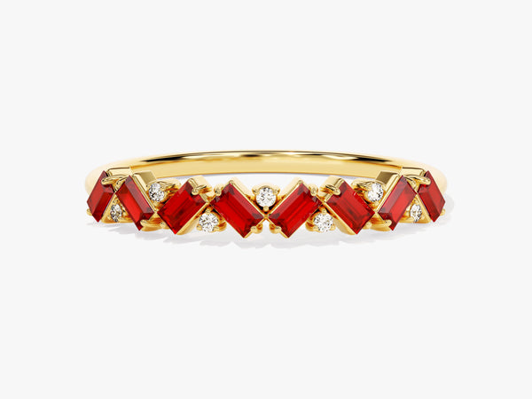 Baguette and Round Cut Ruby Ring in 14K Solid Gold