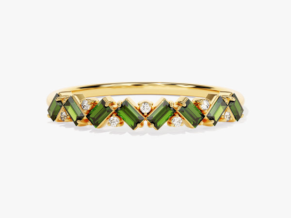 Baguette and Round Cut Emerald Ring in 14K Solid Gold