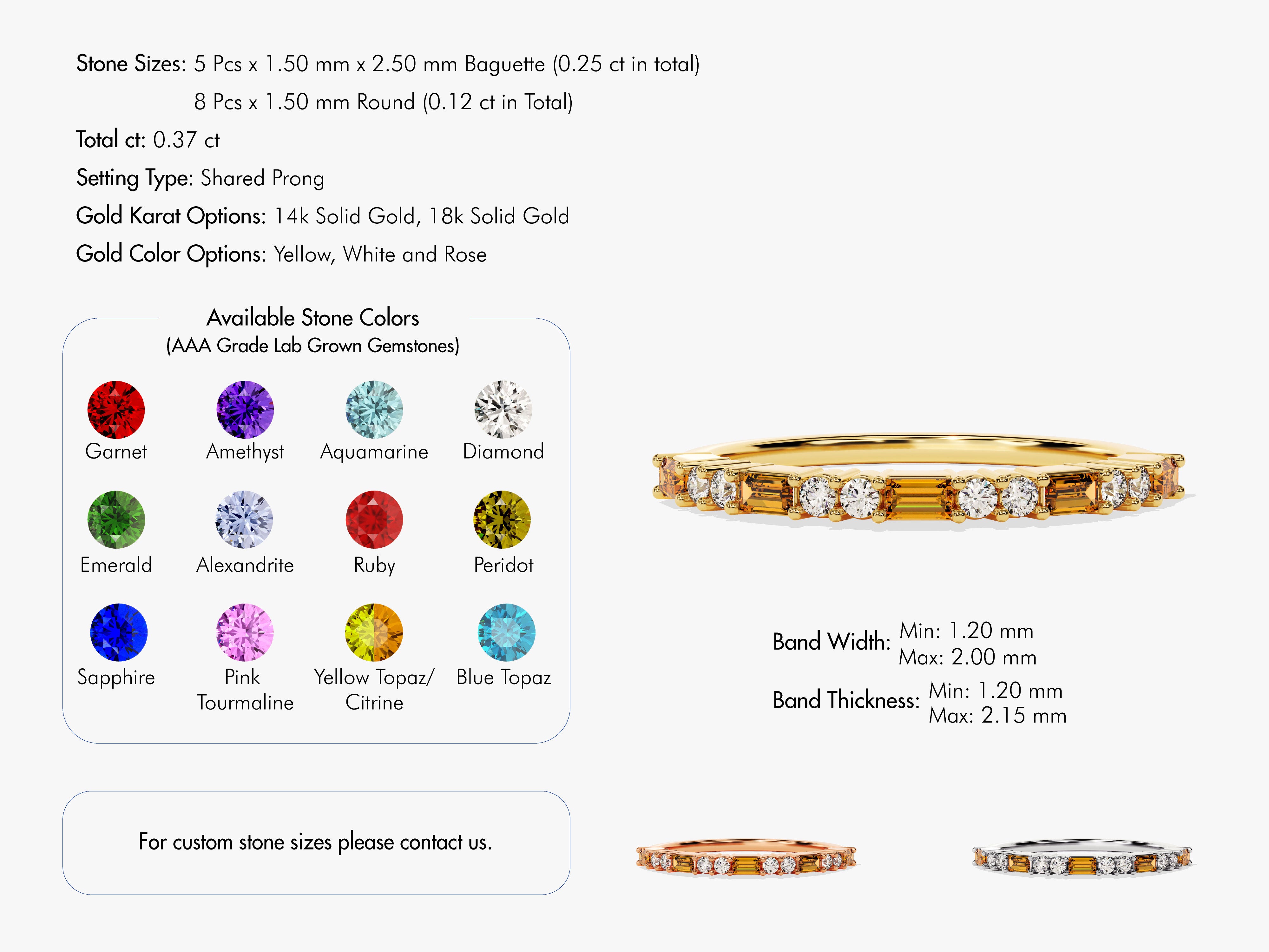 Baguette and Double Round Cut Citrine Ring in 14K Solid Gold