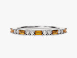 Baguette and Double Round Cut Citrine Ring in 14K Solid Gold