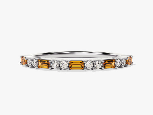 Baguette and Double Round Cut Citrine Ring in 14K Solid Gold