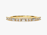 Baguette and Double Round Cut Diamond Birthstone Ring in 14K Solid Gold